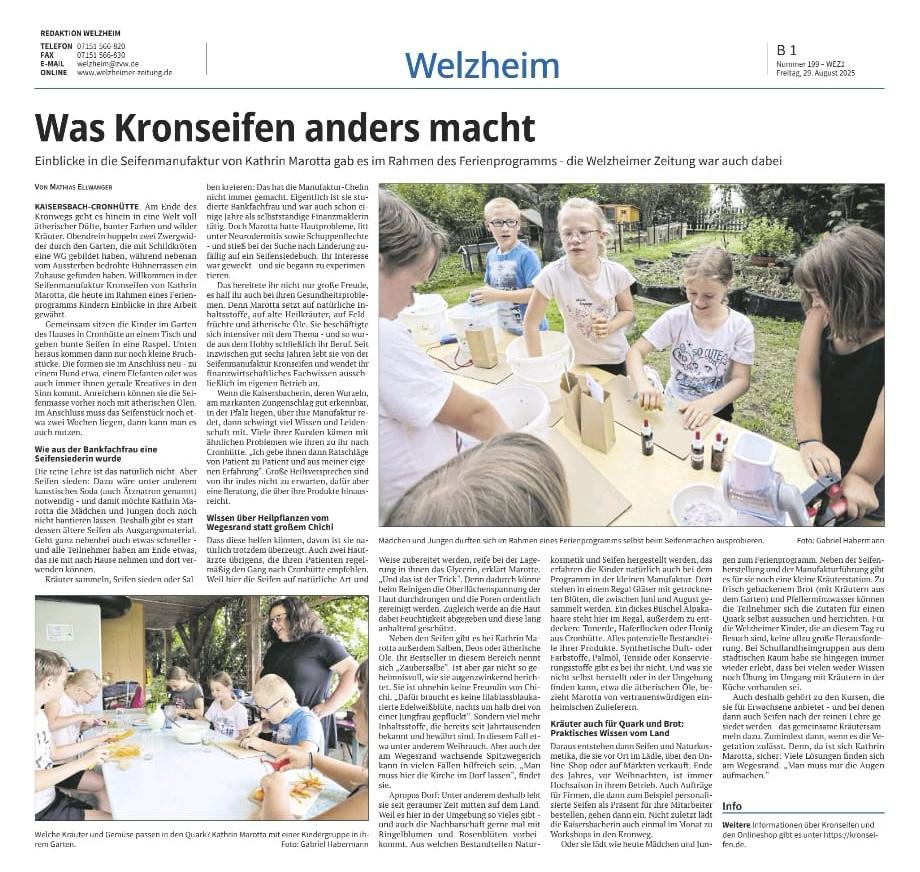 Zeitungsbericht der Welzheimer Zeitung über das Ferienprogramm
